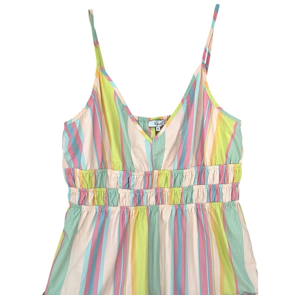 Rails Carmen Mini Dress Guava Rainbow Stripe Tier Sundress Medium Smocked Waist - Picture 3 of 16